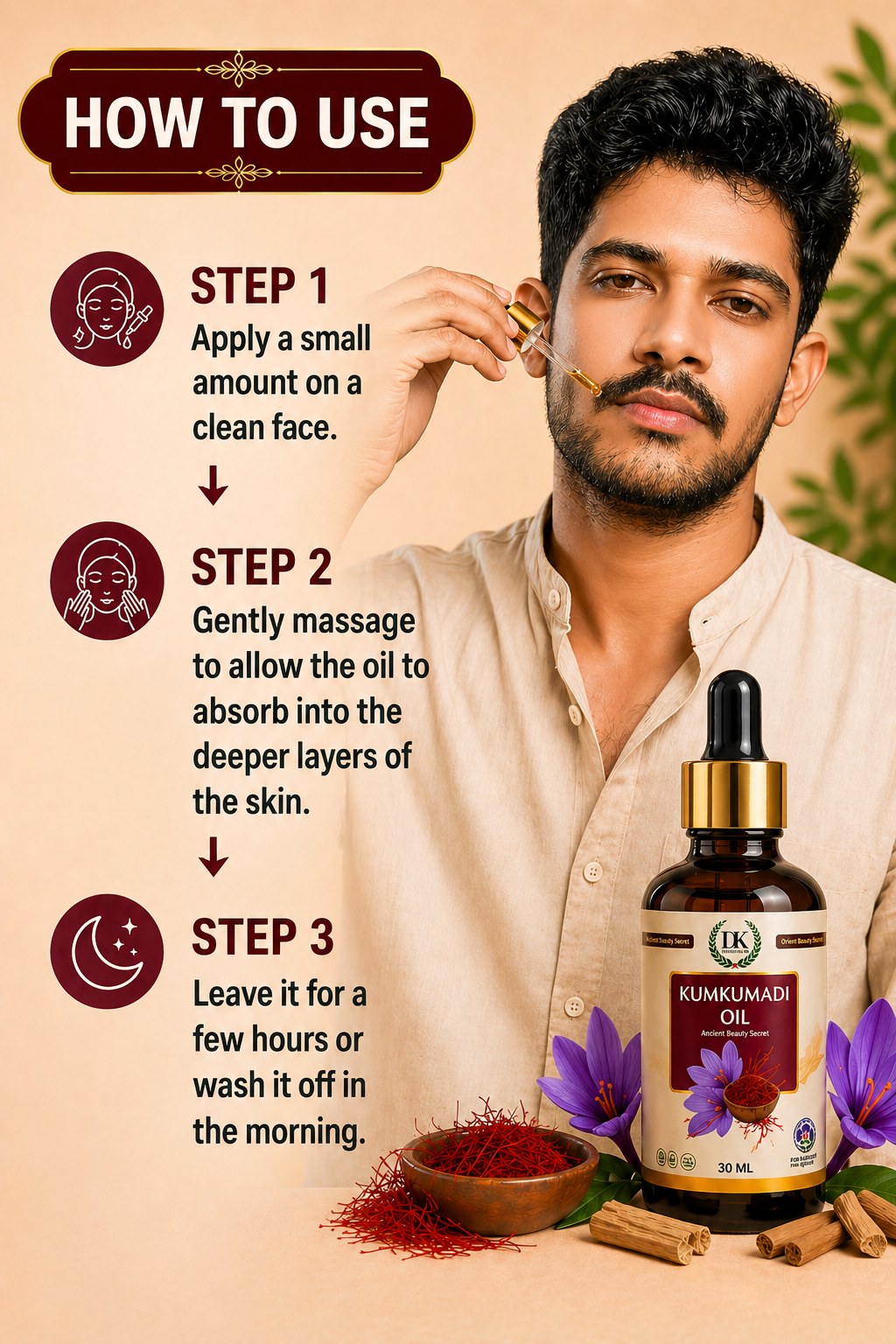 Kumkumadi Oil 30ml | Ayurvedic Facial Oil for Glowing Skin | Reduces Pigmentation, Dark Spots & Dullness | For Men & Women