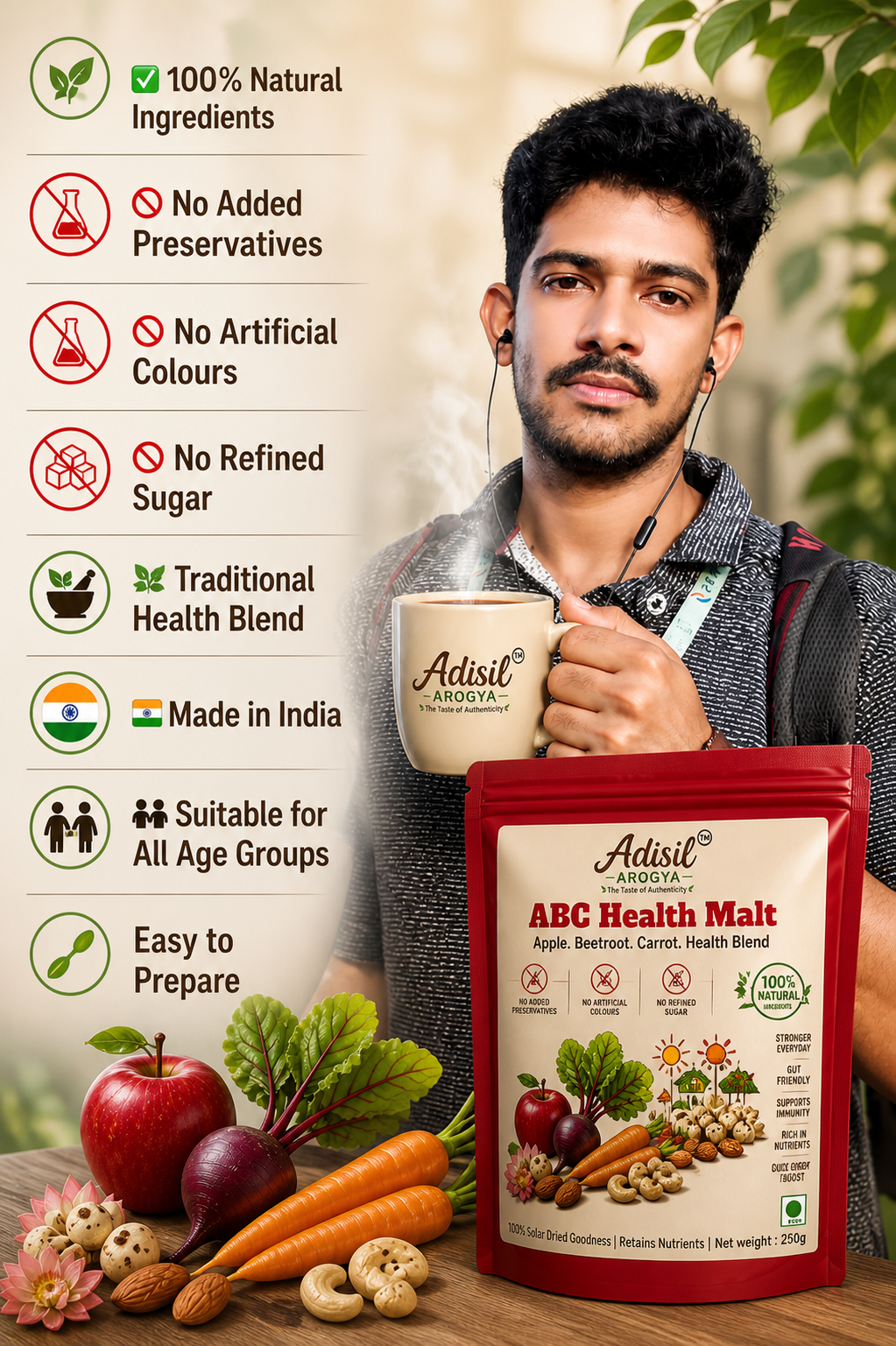 ABC Malt Powder – Apple, Beetroot & Carrot Blend | Immunity Booster | Daily Nutrition Health Drink | 250 g