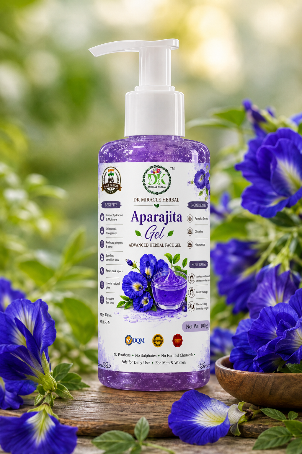Aparajita Face Gel for Glowing Skin | Natural Herbal Skin Care with Butterfly Pea Extract | Lightweight Hydrating Moisturizer for Face & Body | Non-Sticky Daily Use Gel