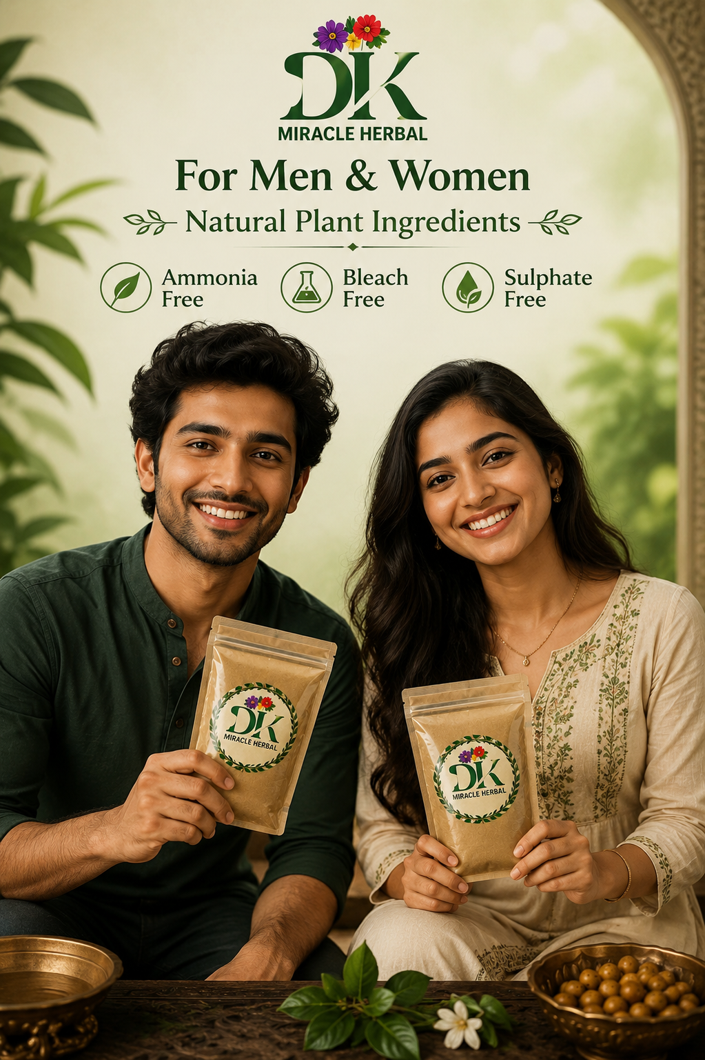 Natural Black Herbal Hair Color,  For Men & Women - Natural Plant Ingredients - Ammonia Free, Bleach Free, Sulphate Free