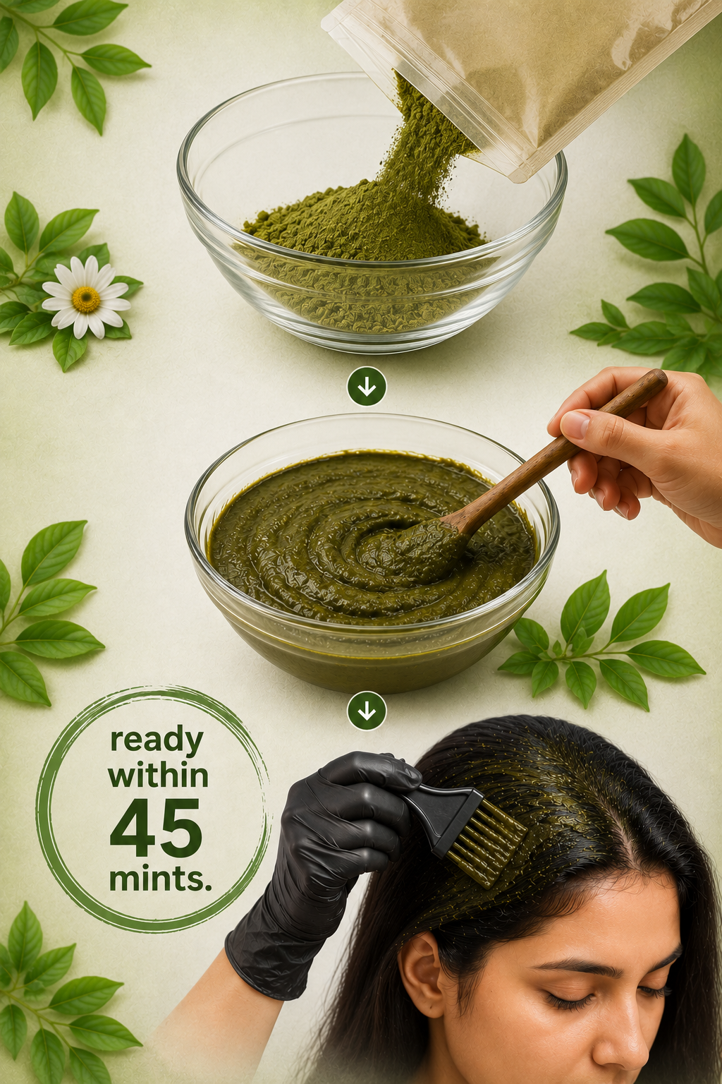 Natural Black Herbal Hair Color,  For Men & Women - Natural Plant Ingredients - Ammonia Free, Bleach Free, Sulphate Free