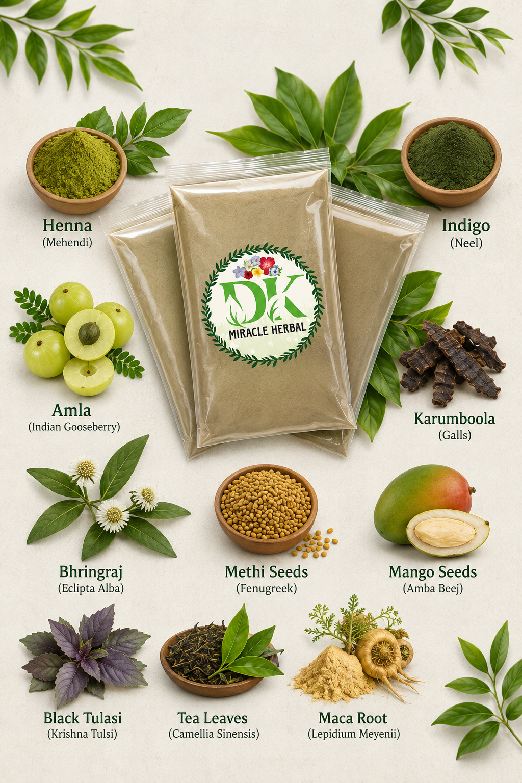 Natural Black Herbal Hair Color,  For Men & Women - Natural Plant Ingredients - Ammonia Free, Bleach Free, Sulphate Free
