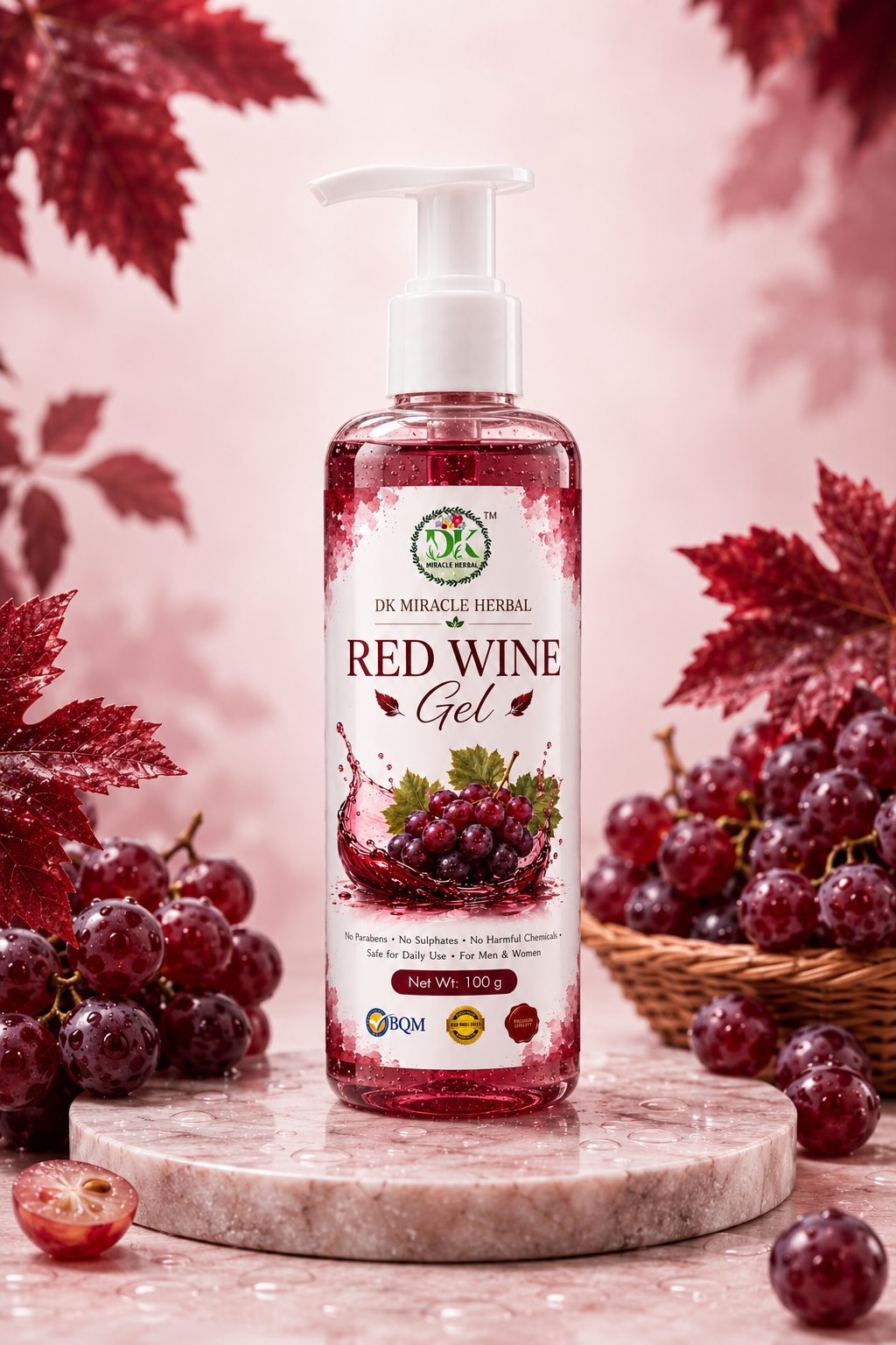 Red Wine Gel Grape Extract - day & Night Gel for Glowing Skin & Skin Repair, Anti Aging - Women & Men - 100gm