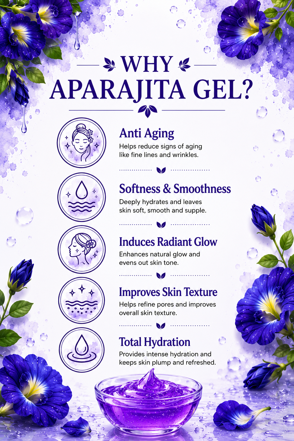 Aparajita Face Gel for Glowing Skin | Natural Herbal Skin Care with Butterfly Pea Extract | Lightweight Hydrating Moisturizer for Face & Body | Non-Sticky Daily Use Gel